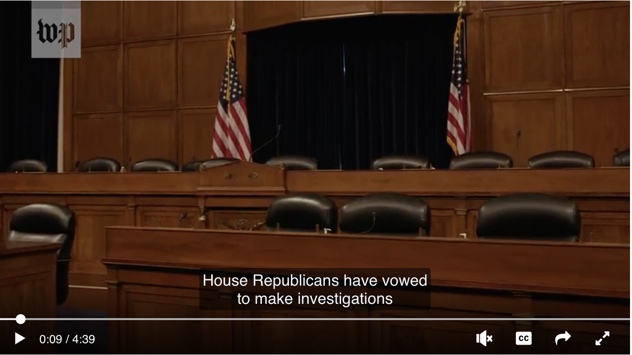 Screenshot of a Washington Post video shows captions typed in white text on a dark gray background at the bottom center of the screen.